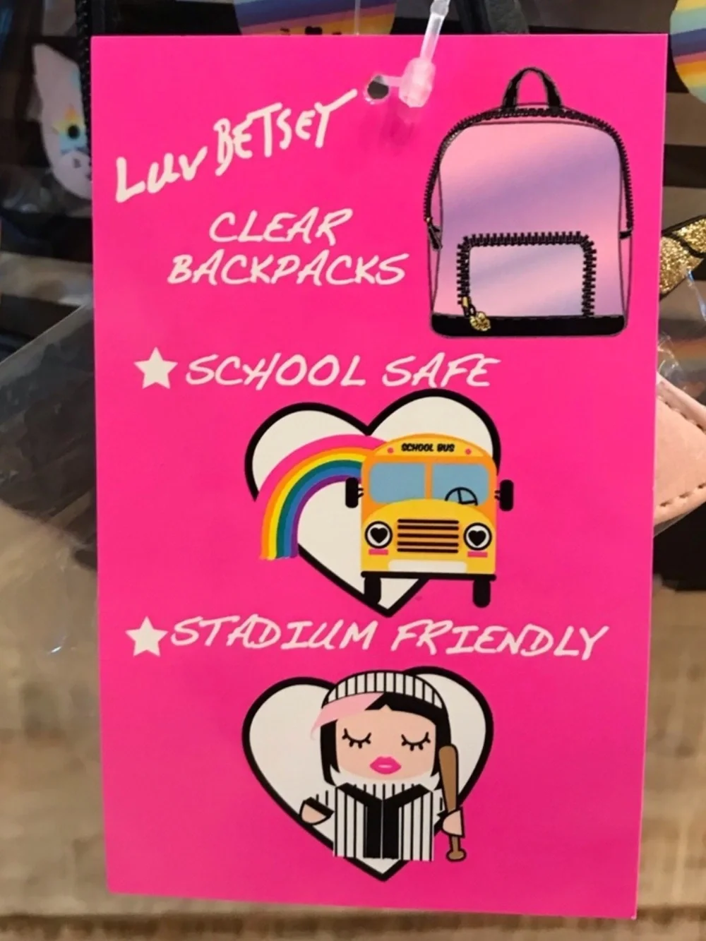 BETSEY JOHNSON Clear Striped Rainbow Unicorn Kitty Cat Backpack